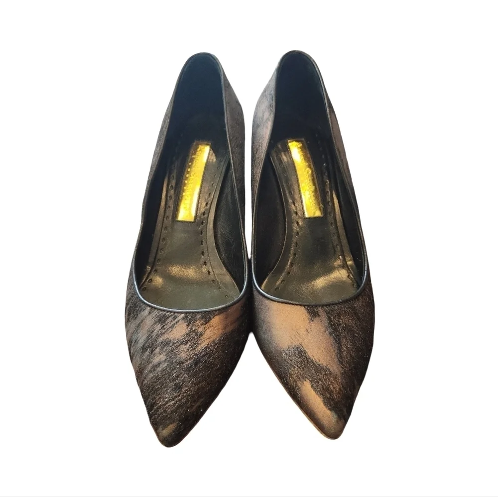 RUPERT SANDERSON Elegant Brown And Gold Calfskin Heels - Picture 2 of 7